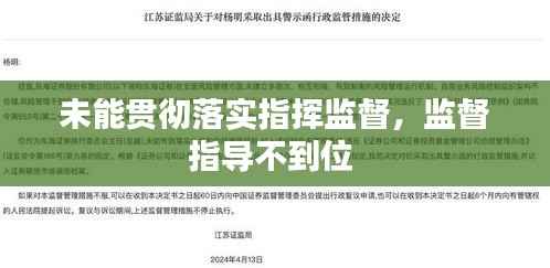 未能贯彻落实指挥监督,监督指导不到位